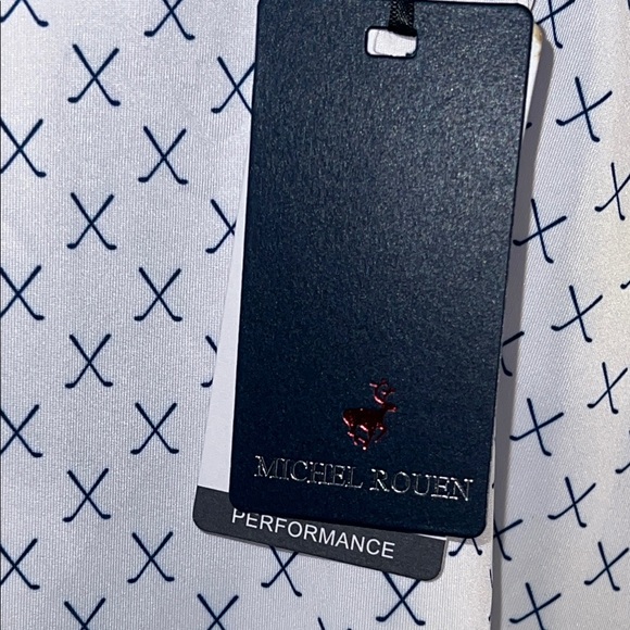 NWT Michel Rouen  Men's Patterned Polo Shirt in White and Navy - Picture 3 of 10